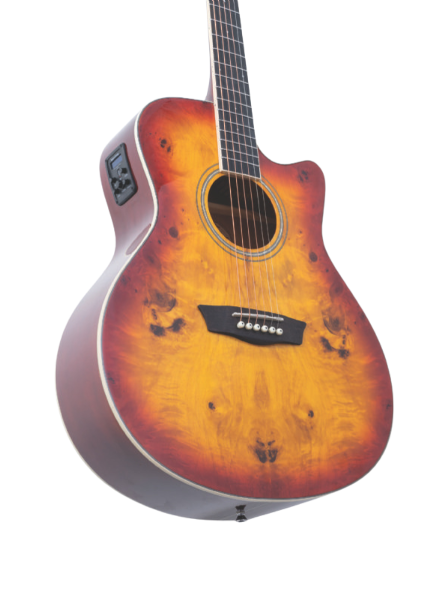 WASHBURN DFBACEA – DEEP FOREST BURL GRAND AUDITORIUM ACOUSTIC-ELECTRIC GUITAR (AMBER FADE) - Image 3